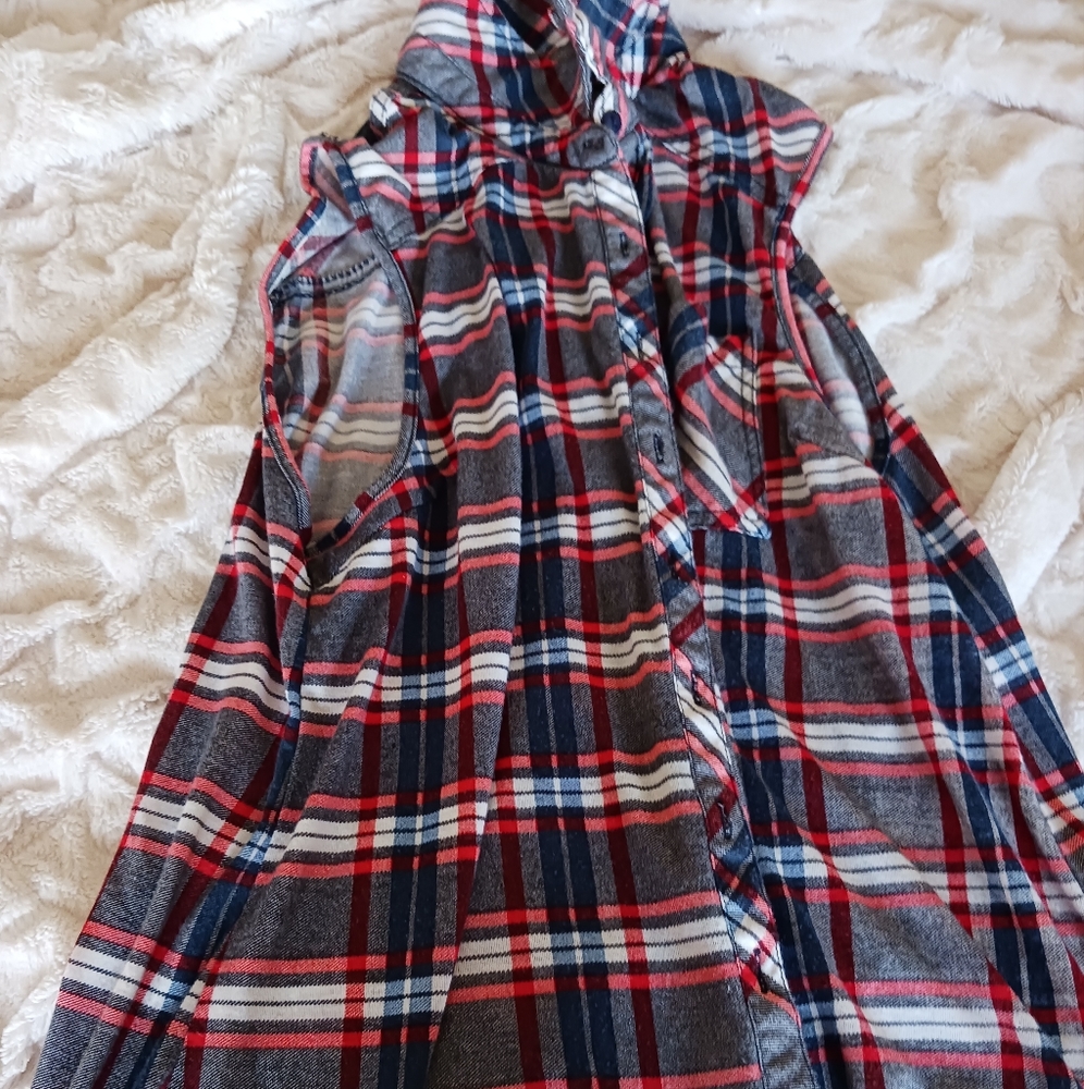 Passport, cut-off flannel, size XL, red,grey and white